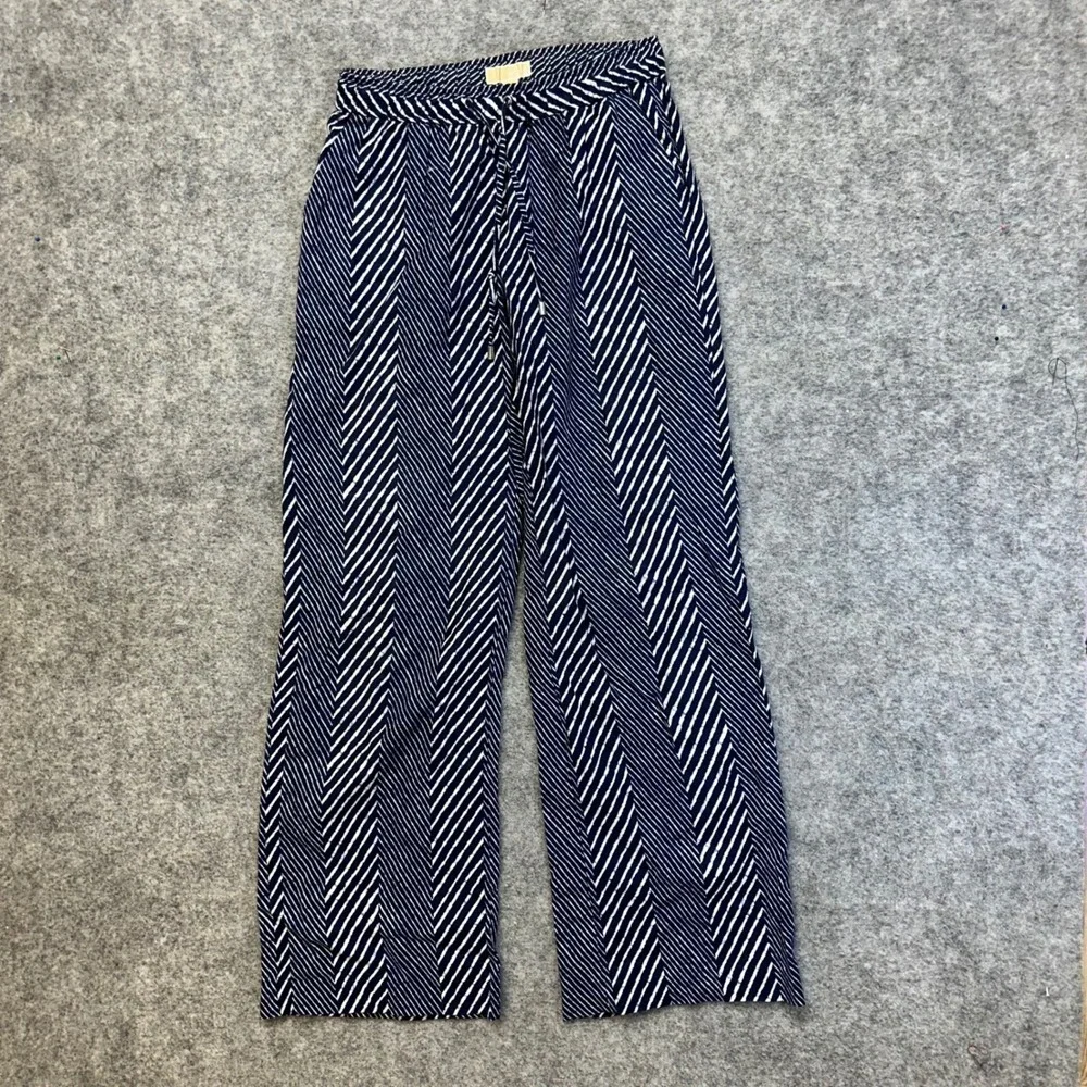 Michael Kors Wide Leg Pants‎ Womens Size 4 Navy White Chevron Linen